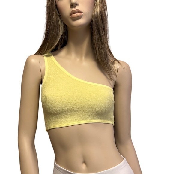 ZARA Crop Top Tank Shirt Cotton Blend Micro Terry One Shoulder Leisure Bra - Picture 8 of 11